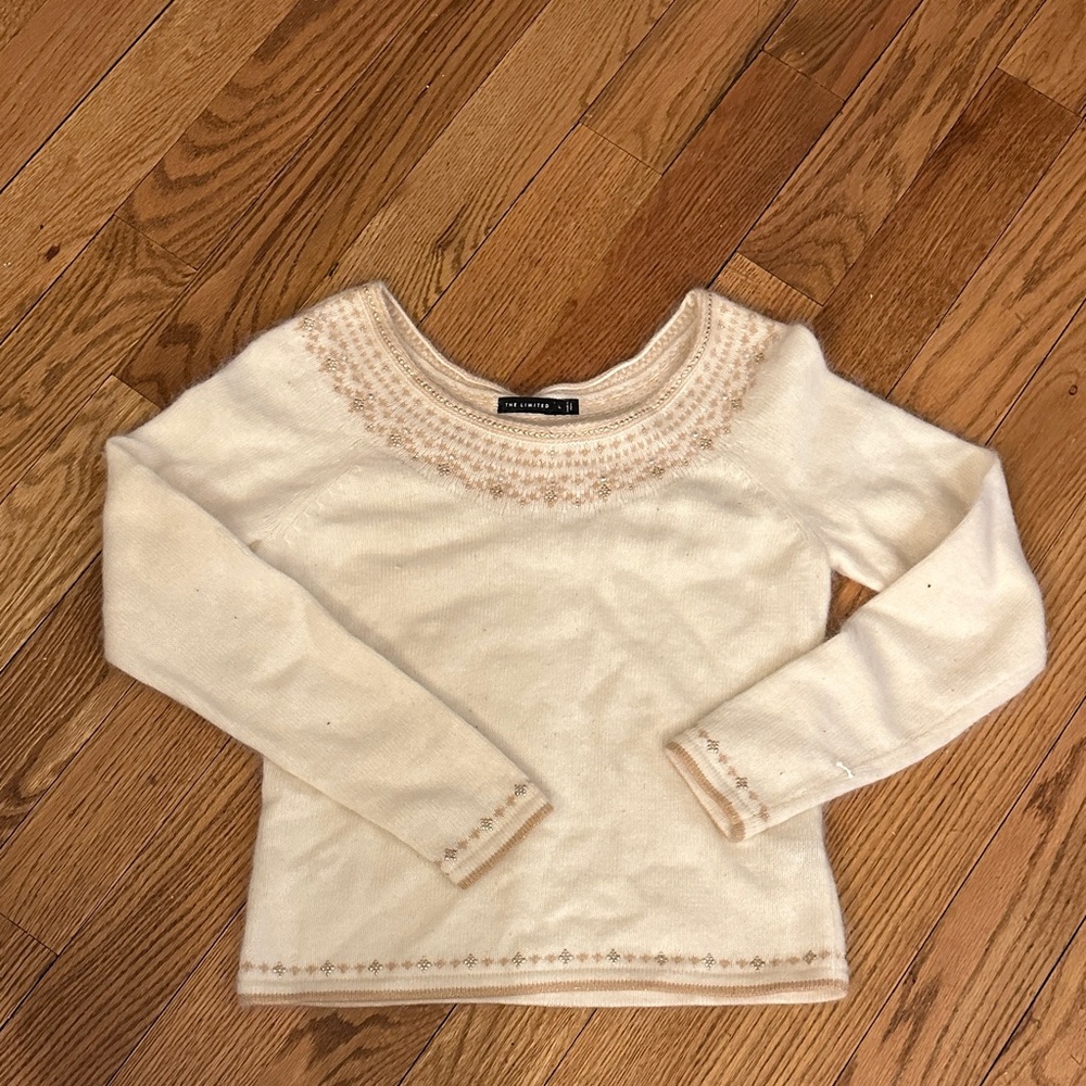 The Limited Cream Sweater with Embroidered Gold Accents